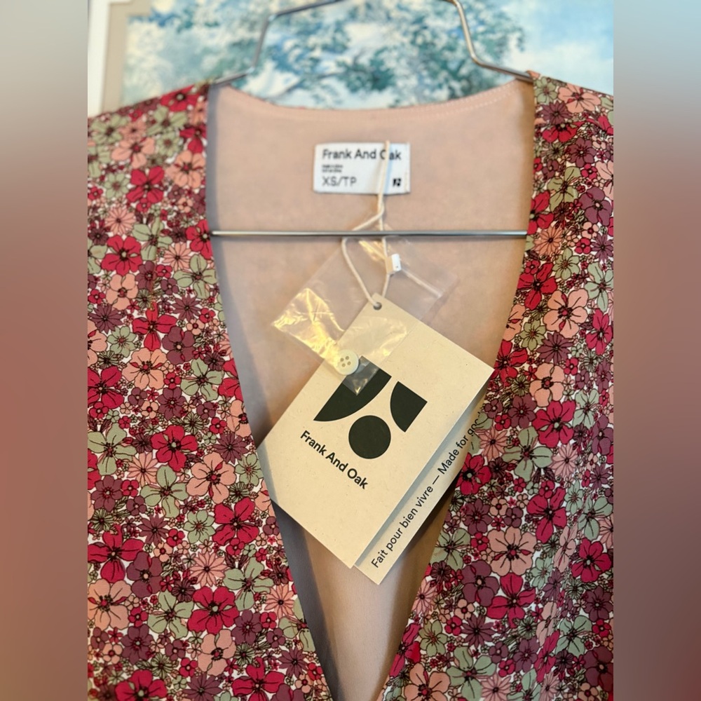 Frank & Oak Pink Floral Wrap Dress with Cream Accents XS - Picture 9 of 12